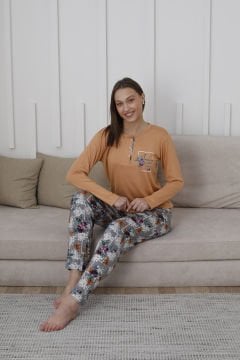 Kapitex 59108 Bambu Ring Viskon Bayan Uzun Kol Pijama Takım 4'lü