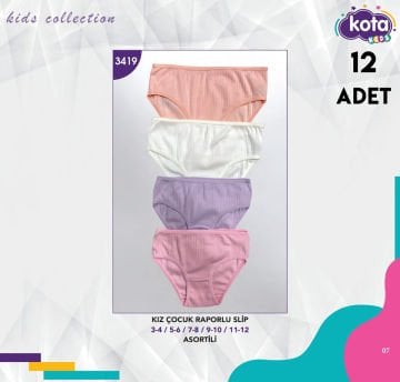 Kota 3419 Kız Çocuk Raporlu Ribana Külot 12'li