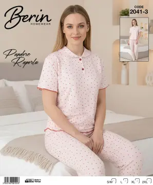 Berin 2041-3 (M-L-XL-XXL) Bayan Kısa Kollu Raporlu Pijama Takımı 6'lı