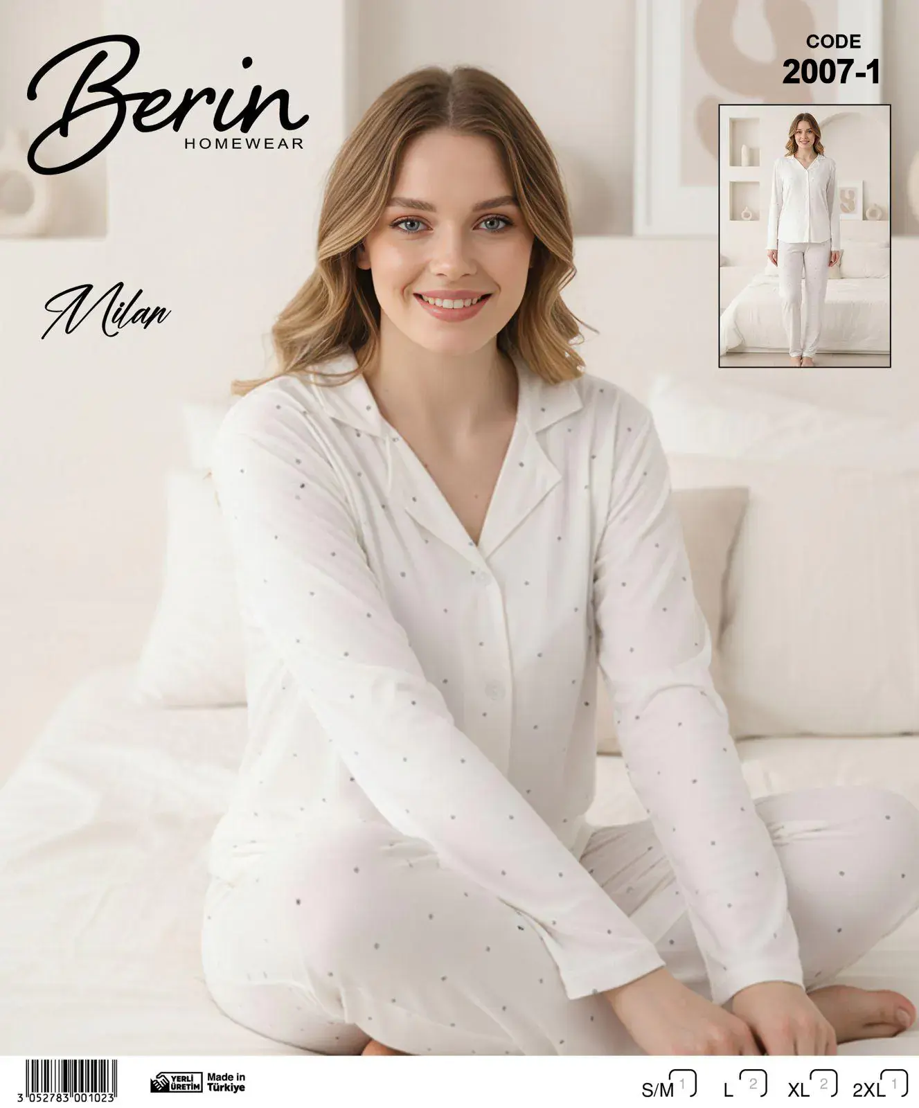 Berin 2007-1 (M-L-XL-XXL) Bayan Uzun Kollu Milan Pijama Takımı 6'lı