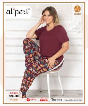 Alperi B78-118 (3XL-4XL-5XL-6XL) Bayan Kısa Kollu Pijama Takım 4'lü