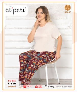 Alperi B78-118 (3XL-4XL-5XL-6XL) Bayan Kısa Kollu Pijama Takım 4'lü