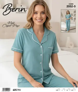 Berin 2052-5 (M-L-XL-XXL) Bayan Kısa Kollu Modal Kompak Penye Pijama Takımı 6'lı