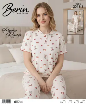 Berin 2041-1 (M-L-XL-XXL) Bayan Kısa Kollu Raporlu Pijama Takımı 6'lı