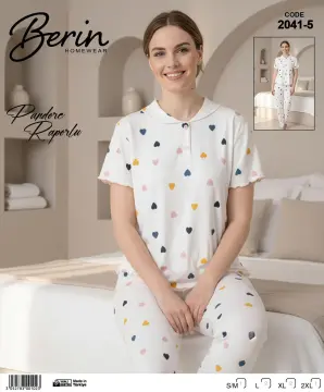 Berin 2041-5 (M-L-XL-XXL) Bayan Kısa Kollu Raporlu Pijama Takımı 6'lı