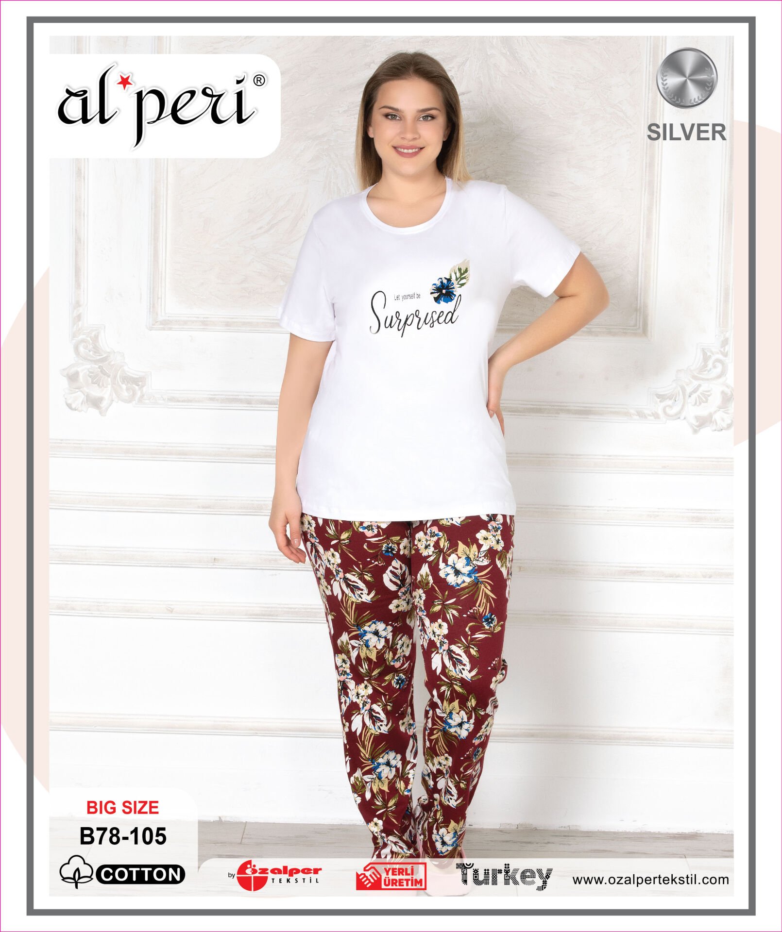 Alperi B78-105 (3XL-4XL-5XL-6XL) Bayan Kısa Kollu Pijama Takım 4'lü