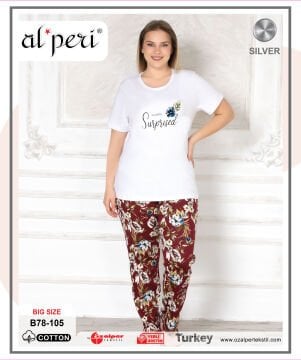 Alperi B78-105 (3XL-4XL-5XL-6XL) Bayan Kısa Kollu Pijama Takım 4'lü