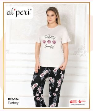 Alperi B78-104 (3XL-4XL-5XL-6XL) Bayan Kısa Kollu Pijama Takım 4'lü