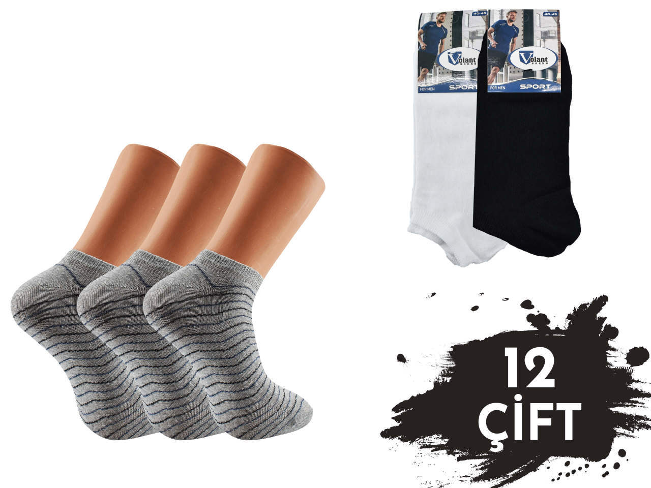 Volant Desenli Likralı Erkek Patik 12'li