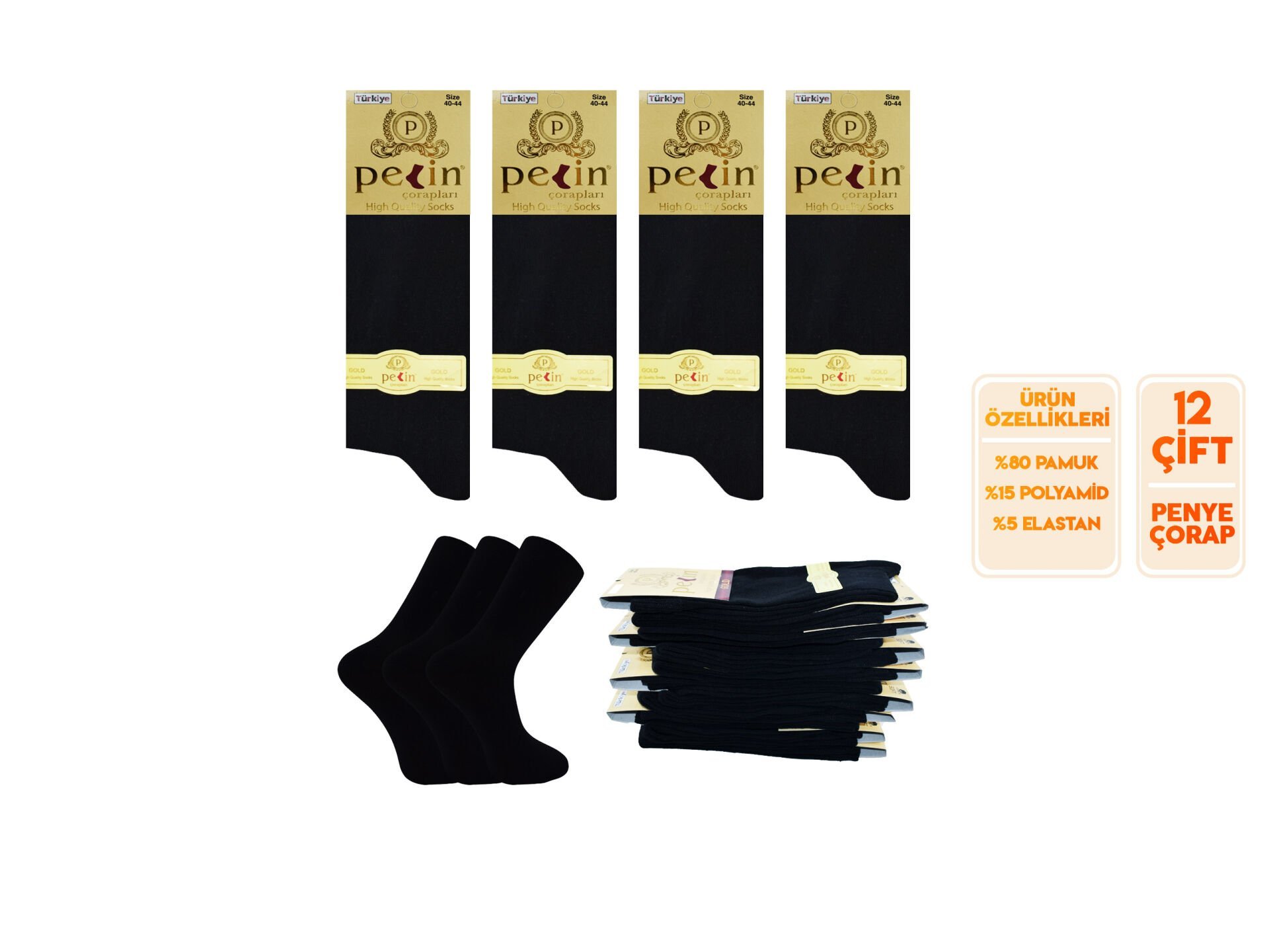 Pelin 1-38 (40-44) Erkek Penye Likralı Çorap 12'li
