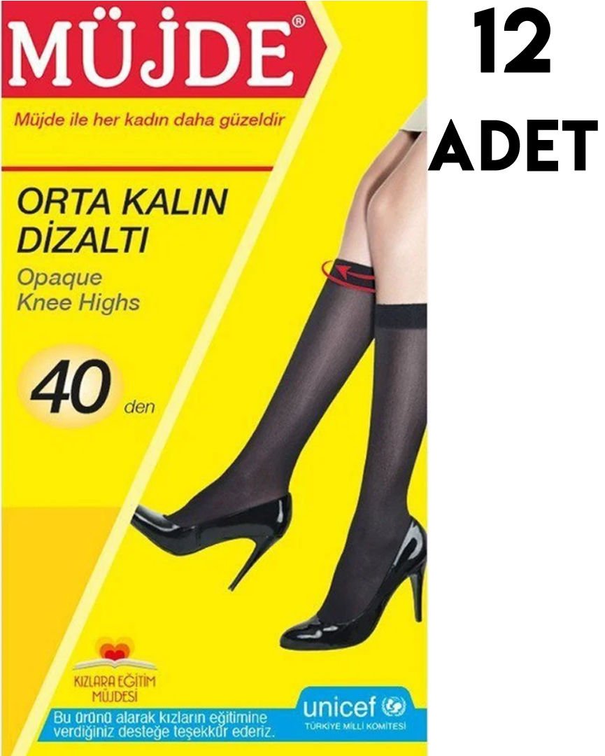 Müjde 40 Den Orta Kalın Dizaltı Çorap 12'li