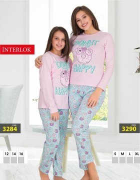 Berland 3284  Kız Çocuk Garson Boy Uzun Kollu İnterlok Pijama Takımı