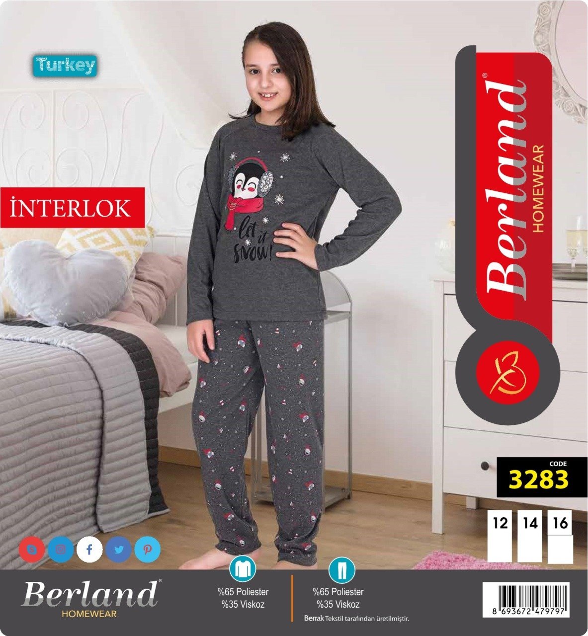 Berland 3283 Kız Çocuk Garson Boy Uzun Kollu İnterlok Pijama Takımı