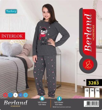 Berland 3283 Kız Çocuk Garson Boy Uzun Kollu İnterlok Pijama Takımı