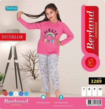 Berland 3289 Kız Çocuk Uzun Kollu İnterlok Pijama Takımı