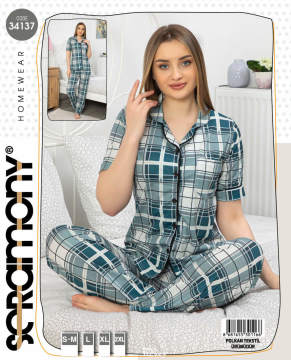 Seramony 34137 Kısa Kollu Düğmeli Bayan Pijama Takımı