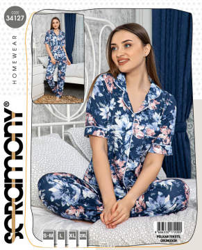 Seramony 34127 Kısa Kollu Düğmeli Bayan Pijama Takımı