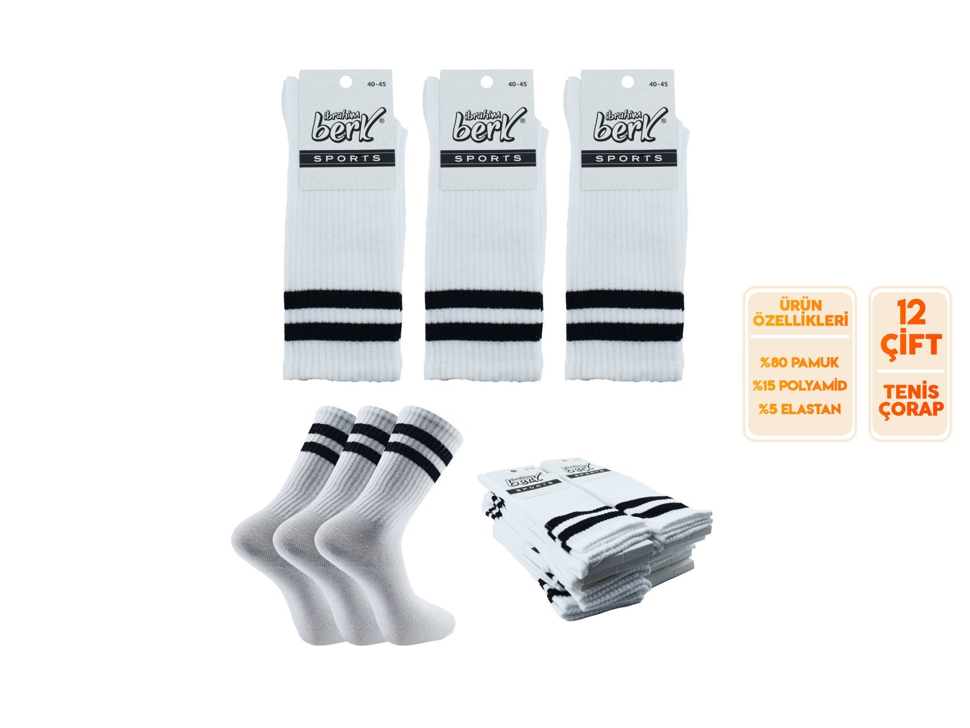 Esinti 23-2 Erkek Spor Tenis Çorap 12'li