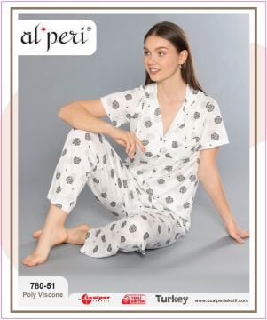 Alperi 780-51 (M-L-XL-XXL) Bayan Kısa Kollu Pijama Takım 4'lü