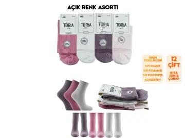 Toria B12 (36-40) Doğal Pamuk Bayan Kısa Tenis Çorap 12'li