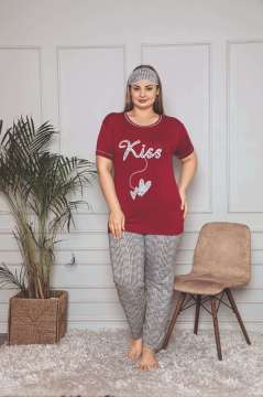 Tekten 6130 Battal Beden Kısa Kollu Bayan Pijama Takımı
