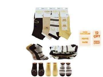 Esinti 33-6 (36-40) Naturel Pamuk Bayan Patik Çorap 12'li