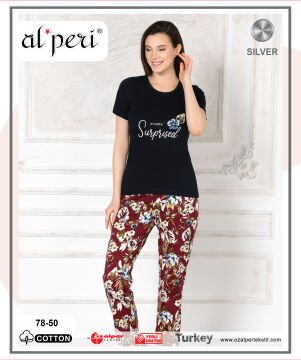 Alperi 78-50 (M-L-XL-XXL) Bayan Kısa Kollu Pijama Takım 4'lü
