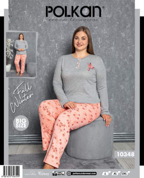 Polcan 10348 Uzun Kollu Düğmeli Bayan Pijama Takımı