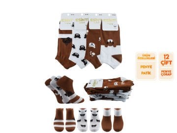 Esinti 33-4 (36-40) Naturel Pamuk Bayan Patik Çorap 12'li