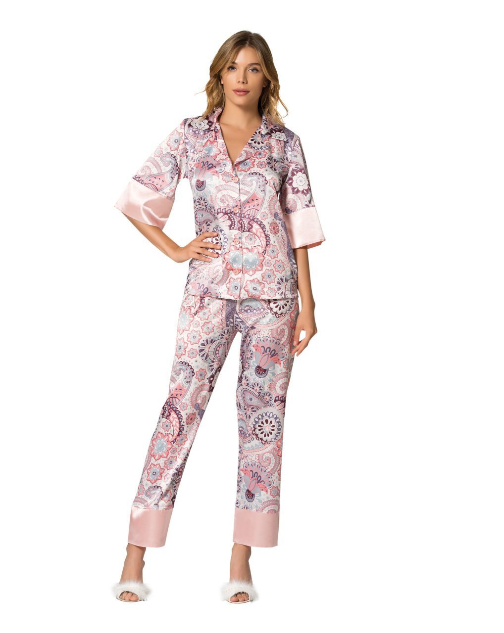 Moongirl 012 Bayan Saten İkili Pijama Takım