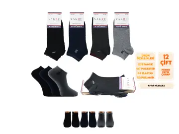 Vakre 9113-8 (41-44 NO) Erkek Penye Likralı Patik Çorap 12'li