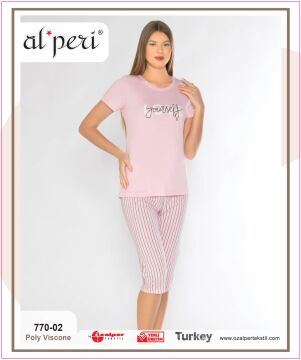 Alperi 770-02 (M-L-XL-XXL) Bayan Kısa Kollu Kapri Pijama Takım 4'lü