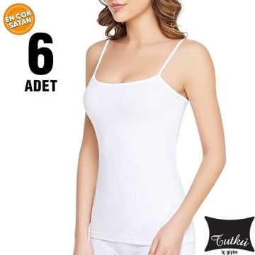 Tutku Beyaz Ribana Bayan İp Askılı Atlet 6'lı