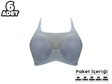 Liza 306 Jakarlı Dantelli Balensiz Desteksiz Sütyen 6'lı