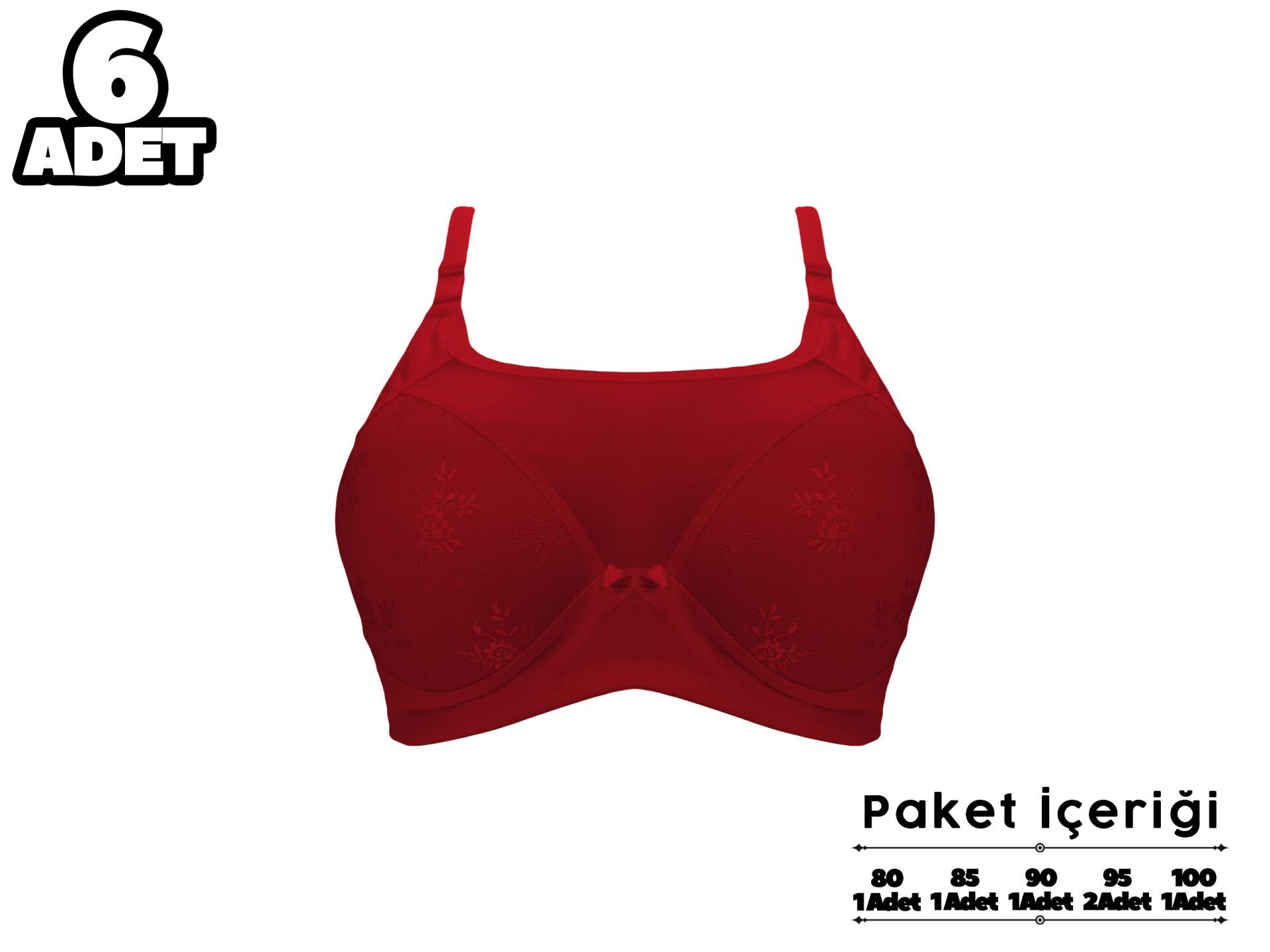 Liza 306 Jakarlı Dantelli Balensiz Desteksiz Sütyen 6'lı