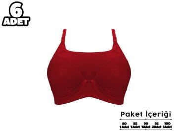 Liza 306 Jakarlı Dantelli Balensiz Desteksiz Sütyen 6'lı
