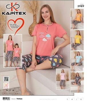 Kapitex 5989 Kısa Kol Kapri Bayan Pijama Takım 4'lü