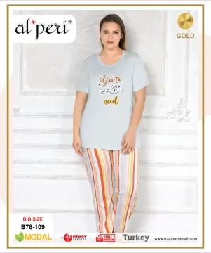 Alperi B78-109 (3XL-4XL-5XL-6XL) Bayan Modal Kısa Kollu Pijama Takım 4'lü