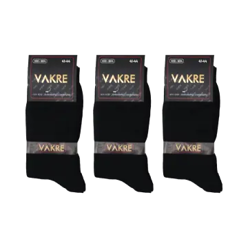 Vakre 9014-Düz Siyah Erkek Penye Likralı Çorap 12'li