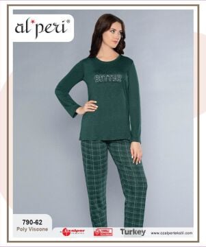 Alperi 790-62 (M-L-XL-XXL) Bayan Uzun Kollu Pijama Takım 4'lü
