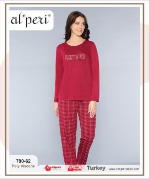 Alperi 790-62 (M-L-XL-XXL) Bayan Uzun Kollu Pijama Takım 4'lü