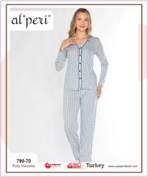 Alperi 790-70 (M-L-XL-XXL) Bayan Uzun Kollu Pijama Takım 4'lü