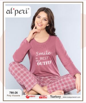 Alperi 790-26 (M-L-XL-XXL) Bayan Uzun Kollu Pijama Takım 4'lü