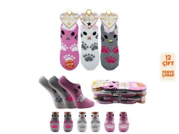 XGRİ POLO 6-20 3 Boyutlu Bayan Penye Sneaker Çorap 12'li