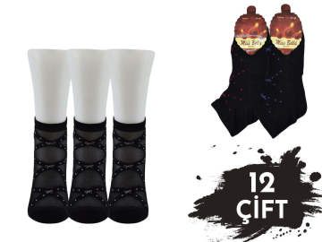 Miss Bella Renkli Kabartma Desen Bayan Tül Patik 12'li