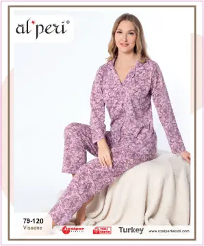 Alperi 79-120 (M-L-XL-XXL) Bayan Viskon Uzun Kollu Pijama Takım 4'lü
