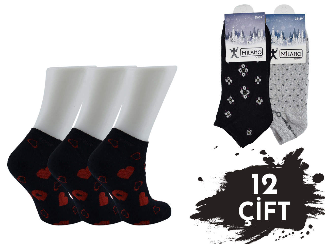 Milano Bayan Havlu Kışlık Patik 12'li
