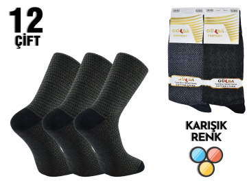 Gülsa Jakarlı Kabartma Desen Penye Erkek Likralı Çorap 12'li