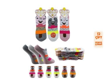 XGRİ POLO 6-23 3 Boyutlu Bayan Penye Sneaker Çorap 12'li