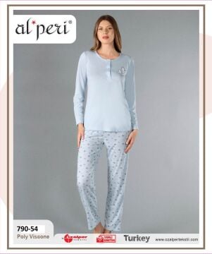 Alperi 790-54 (M-L-XL-XXL) Bayan Uzun Kollu Pijama Takım 4'lü